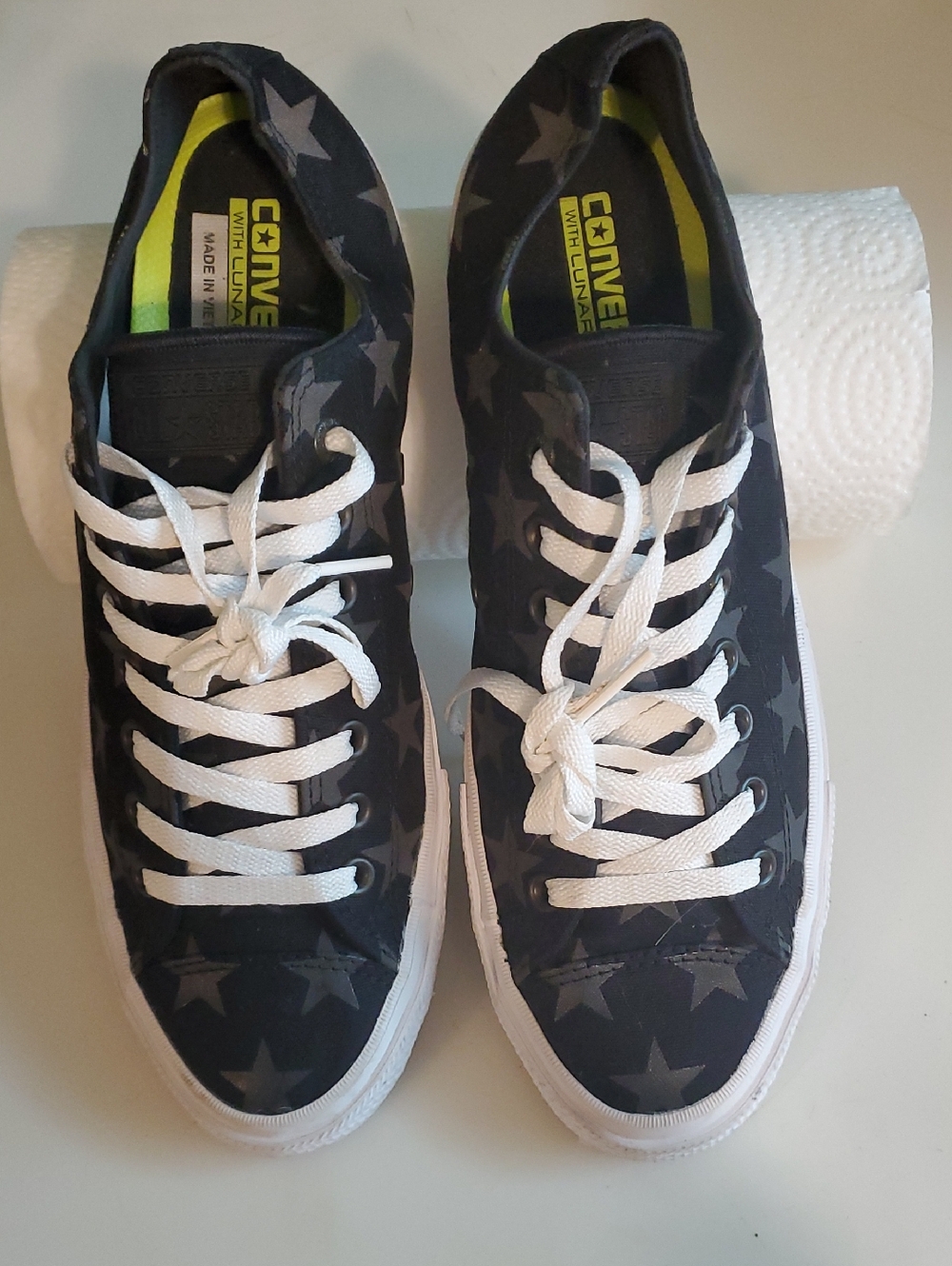 Converse Black Star Pattern Low Top Sneakers with White Laces
